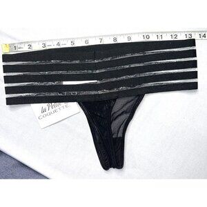 La Petite Coquette Black Mesh & Stripe Thong Panties